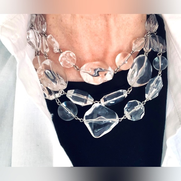 Vintage Ben Amun 3 Strand Lucite Necklace. - Picture 2 of 5